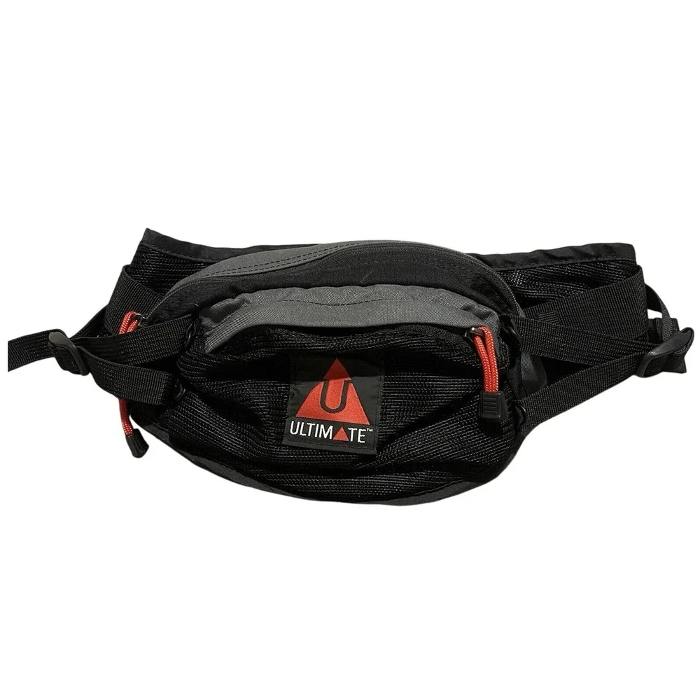 Vintage Ultimate Fanny Pack Hiking Sport Outdoor Black Grey Padded 2‎ Pocket